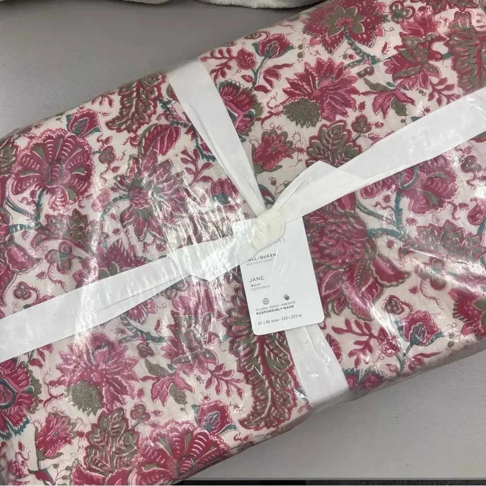 Pottery Barn Jane Floral Handcrafted Reversible Quilt Full Queen Bedding NWT - Picture 3 of 9